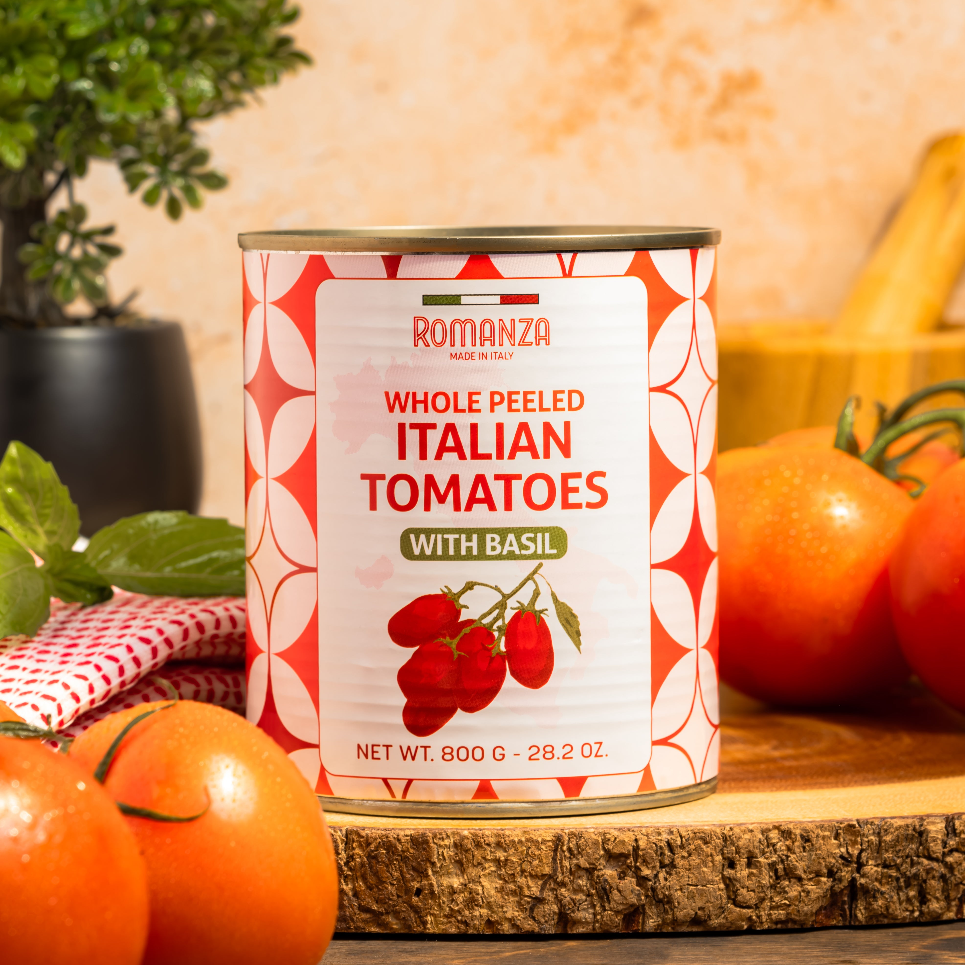 Whole Peeled Italian Tomatoes with Basil 800 G Romanza